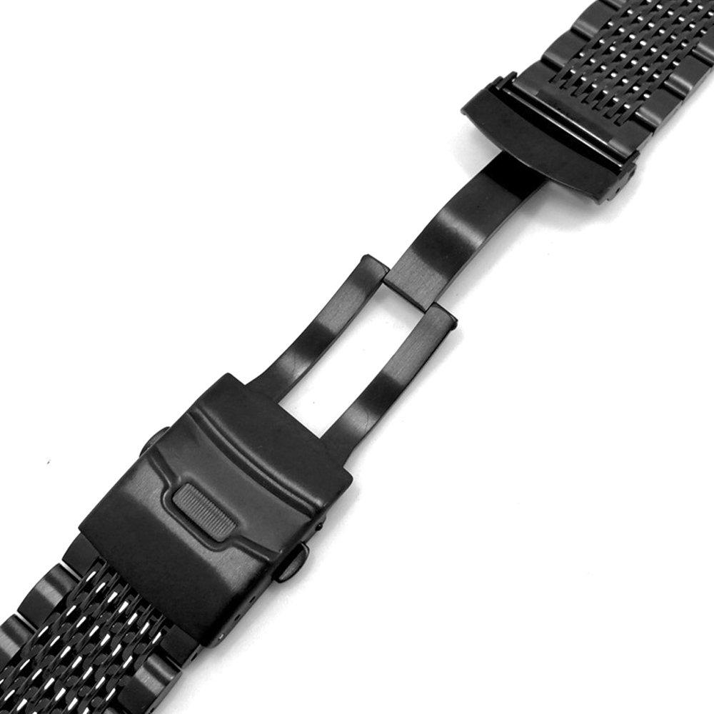 [Kai Tian] 18mm Watch Band Strap Black Watch Replacement Band Metal Stainless Steel Watch Band Replacement Strap Mesh Strap Watch Women's Men's