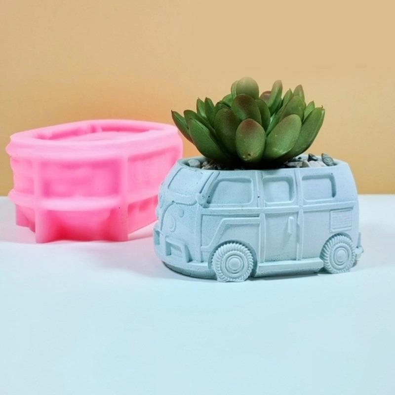 Versatile Silicone Mold Car Bus Shaped Planter Mould Creative Candle Holder Molds Home Decorations Gift for Flower Lover