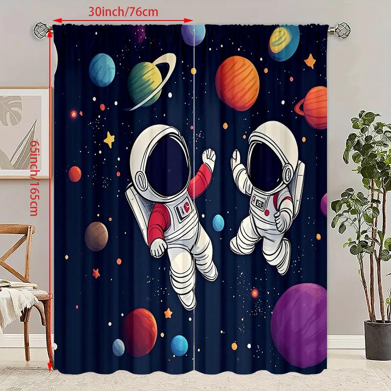 

2 шт. - Красочные и радостные полиэстеровые шторы с космонавтами, шторы-мешки на липучках 42*84, для спальни, гостиной, украшения домашней комнаты 29Wx65L(75x166cm)