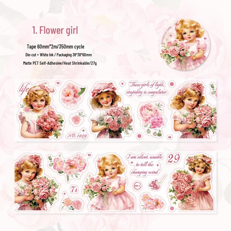 Yan Ji She Retro Floral Collage PET Tape - 4 Die-Cut Patterns for Journals No specifications