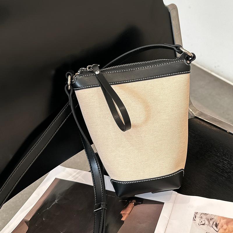 Fashion Versatile Splicing Mini Bucket Bag Women's 2025 Summer Shoulder Oblique Span Bag Casual Mobile Phone Bag Tide