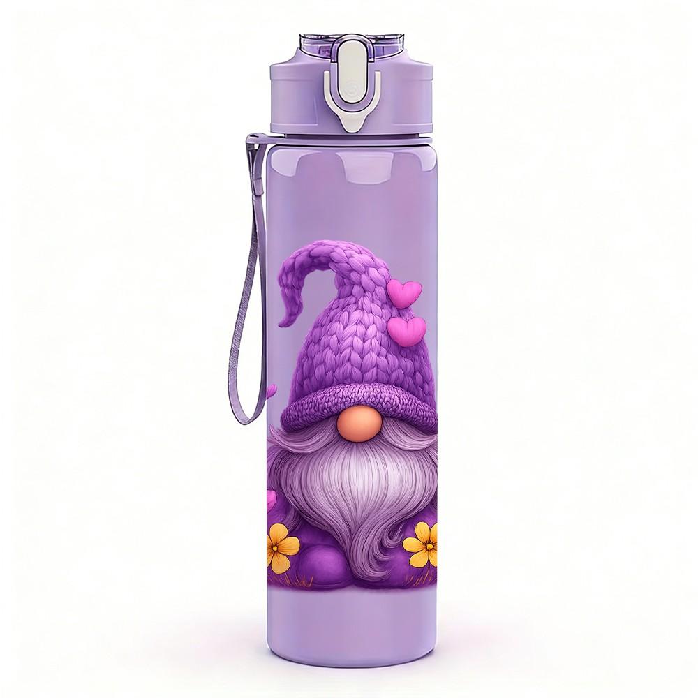 1PC Purple Garden Gnome Art 750ml Color Plastic Sports Water Bottle Leakproof Flip Straw Lid Suitable for Sports Office Home Use