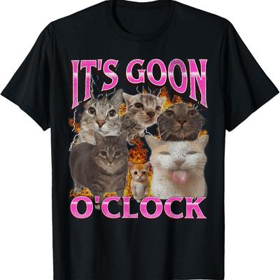 Gooning O'clock Funny Cat Meme Bootleg Graphic T-Shirt for Men Women(1)