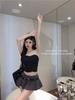 Gray Low Waist A-Line Pleated Midi Skirt for Women, Korean Style 2025 Summer Fashion, Versatile and Slimming Mini Skirt.
