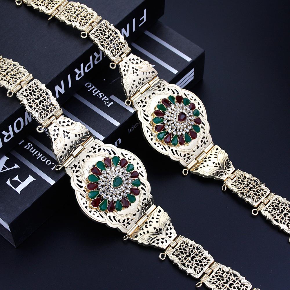 Gold Color Women Dress Belt Body Chain Crystal Bride Wedding Jewelry Adjustable Length Sunspicems