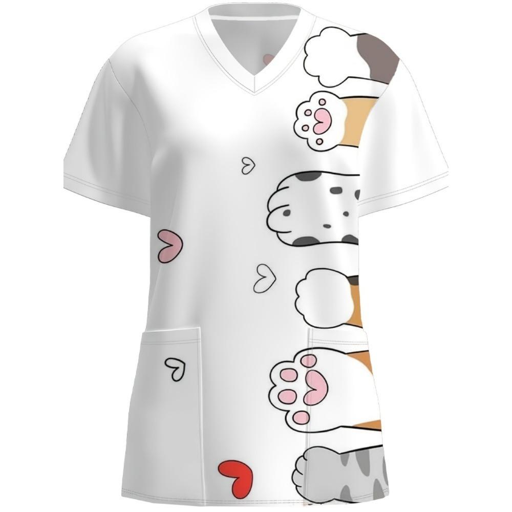 Surgical Uniforms Woman Elegant Fashion Womens Print V-Neck Short Sleeve Nursing Summer Comfortable Vet Clinical Uniforms Woman