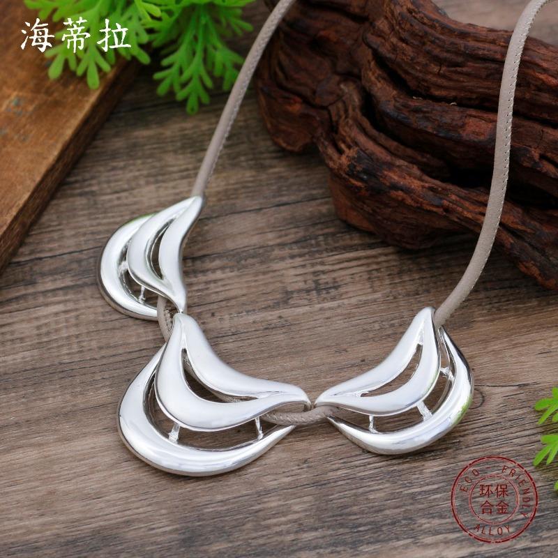 New hollow geometric line leather rope necklace women's creative high-end brushed geometric line neck chain