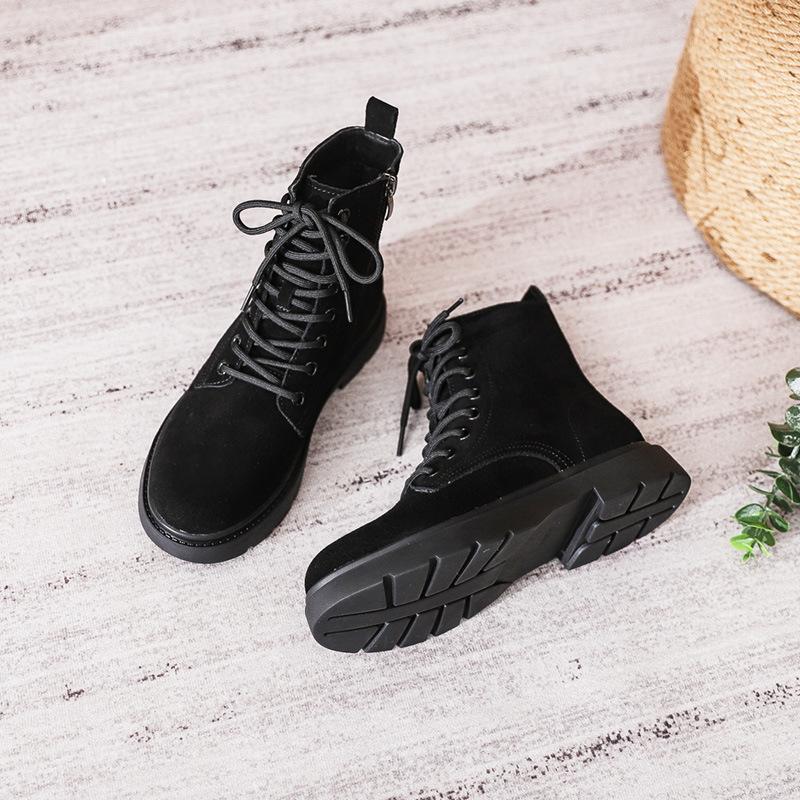 New Leather British Frosted Leather Women's Medium Heel Flat Short Women's Hole Martin Women's