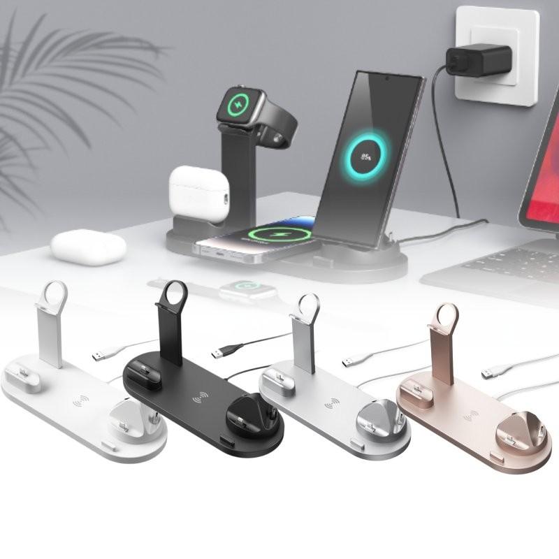 New Wireless Charger 15w Three In One Rotating Socket For Phone Headphones And Watch In Black White Silver Rose Gold