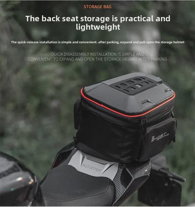 Motocyklový multifunkční pevný skořepinový ocasní vak a LED batoh na helmu