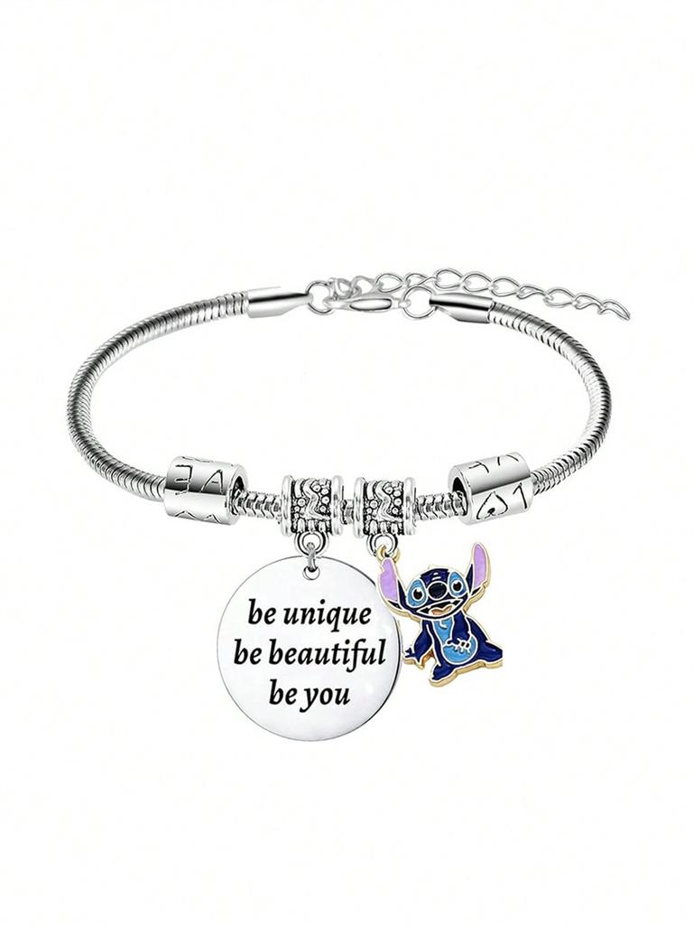 1pc Minimalist Stitch Themed Bracelet: Adjustable Snake Chain with Character Charm, Perfect for Daily Wear & Casual Outfits