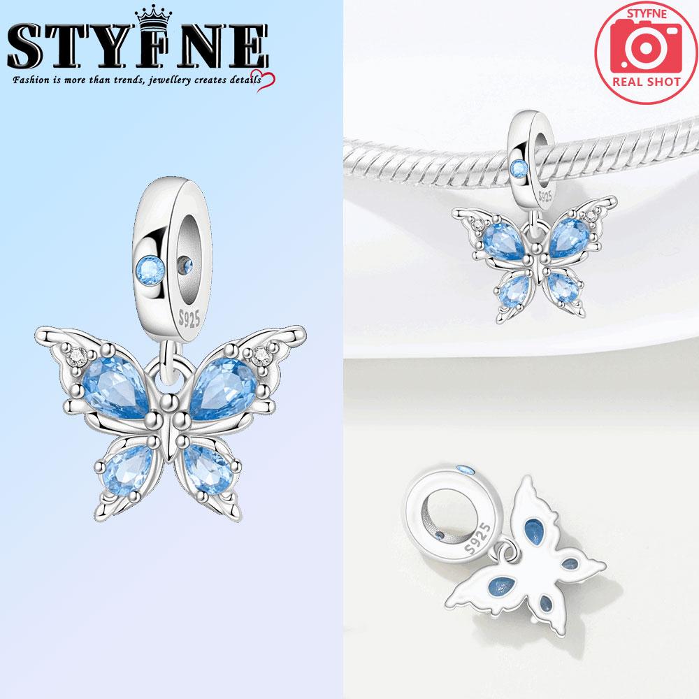 Copper Blue Butterfly Fluorescent Firefly Dragonfly Charms Beads Pendant For Original Bracelet Woman Girl Jewelry