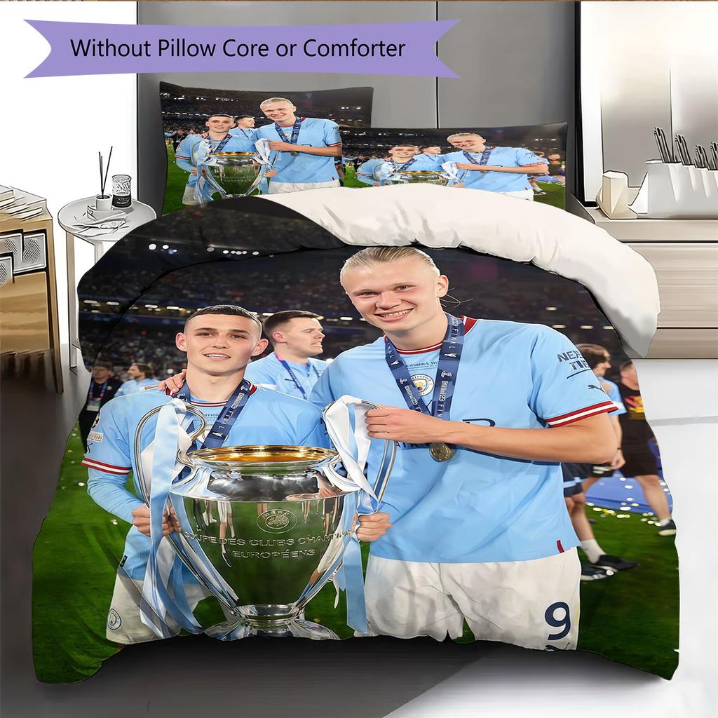 Erling Haaland & Phil Foden Pattern Bedding Home Decoration Birthday Gift ( 1 duvet cover + 2 pillowcase, without core),fan merchandise.