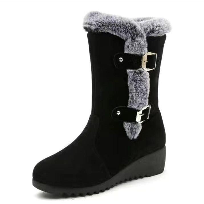 

Fashion 2025 Winter New Women Snow Boots Black Wedge Heel Women s Fashion Round Toe Suede Mid-calf Boots Casual Furry Cotton Botas Shoes 35