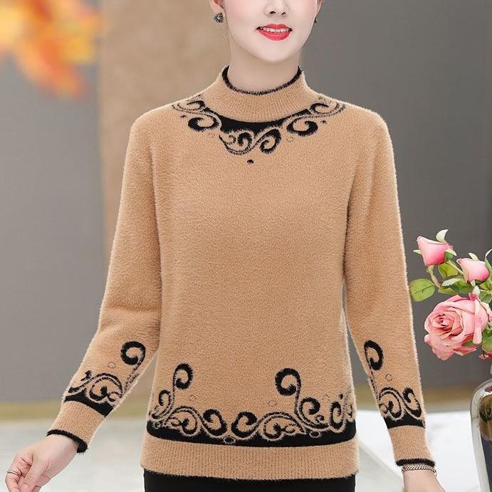 

Женский толстый свитер из искусственного меха норки, осенне-зимний, с длинным рукавом, с принтом, вязаный пуловер, свободный, теплый, тянущийся вязаный свитер M верблюд