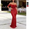 New Party Sequins One-Neck Split Dress INS Casual Fashion Dress Women
