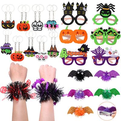 Halloween Party Favors for Kids Funny Eyeglasses Bracelets Pumpkin Keychains Bat Hair Clip Trick or Treat Cosplay Decorations