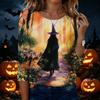 Women's Casual Halloween Print Neck 3/4 Sleeve T-Shirt Top