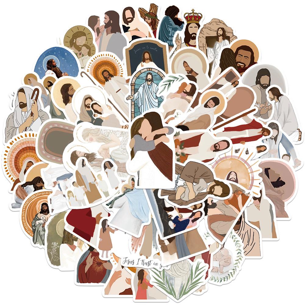 52PCS Bohemian Yeshua Holy Jesus Vintage Literature and Art DIY Graffiti Hand Account Sticker Mobile Phone Waterproof Decoration Sticker