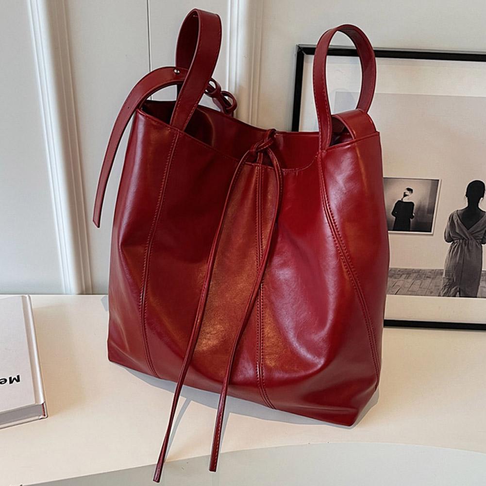 

Модная сумка из искусственной кожи в стиле ретро, ​​повседневная сумка через плечо большой емкости, стильная сумка через плечо с бантом, сумка-хобо для женщин и девочек красный