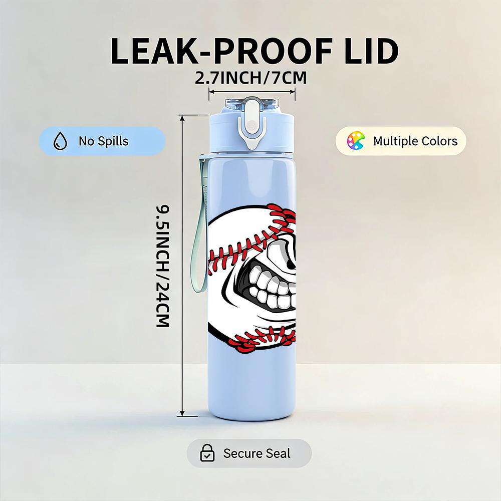 1PC Angry Stitched Baseball Face Art 750ml Color Plastic Water Bottle Leakproof Flip Straw Lid For Sports Office Home Use