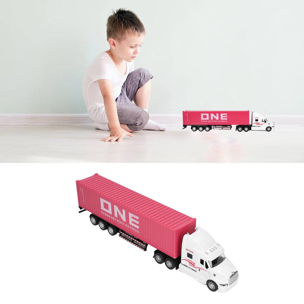 1:Containerbilmodell i skala 48, Levande och Utsökt, Vacker Dekorativ Leksaks prydnad, Lastbils- och Släpvagnsleksak för Åldrarna 3 och Uppåt (Rosa)