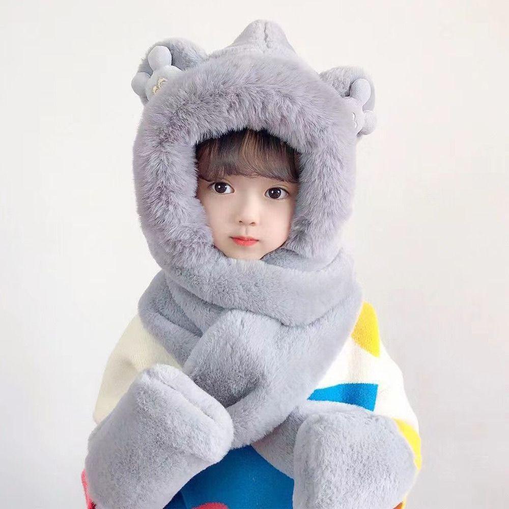 Thick Hats Scarf Gloves Set Warm 3-in-1 Soft Hat Winter Ear Protection Cap Baby Children Kids