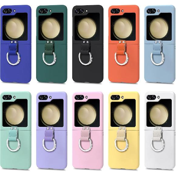 Case for Samsung Galaxy Z Flip 5, Slim Thin Hard PC Protective Phone Cover with Bling Ring Stand Shockproof Shell,Yellow