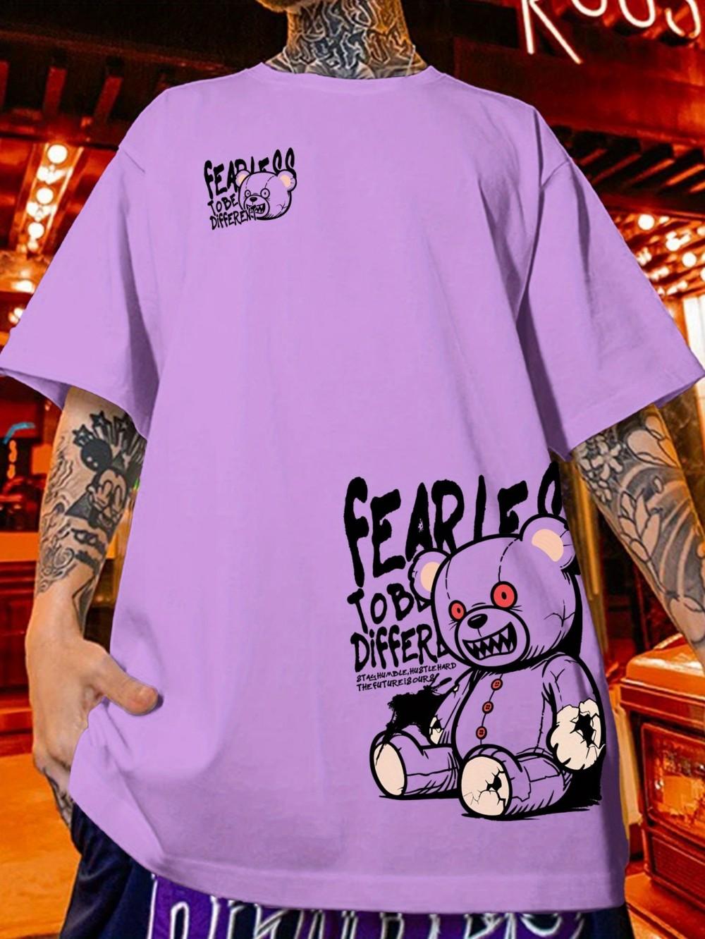 New Mens Summer Teddy Bear Toy Letter Printed Comfortable and Breathable Round Neck Tshirt Outdoor Street Versatile Top 4XL