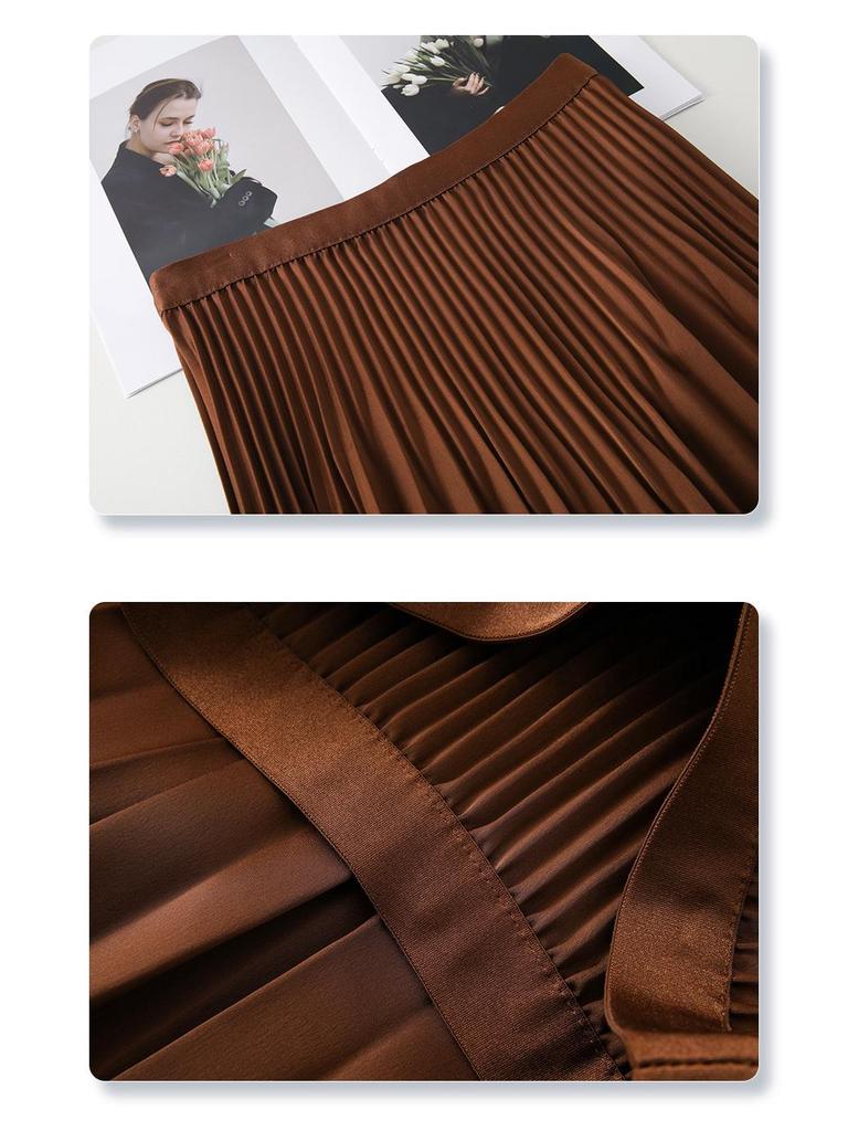 2025 Women's White High-Waist Pleated Midi A-line Skirt