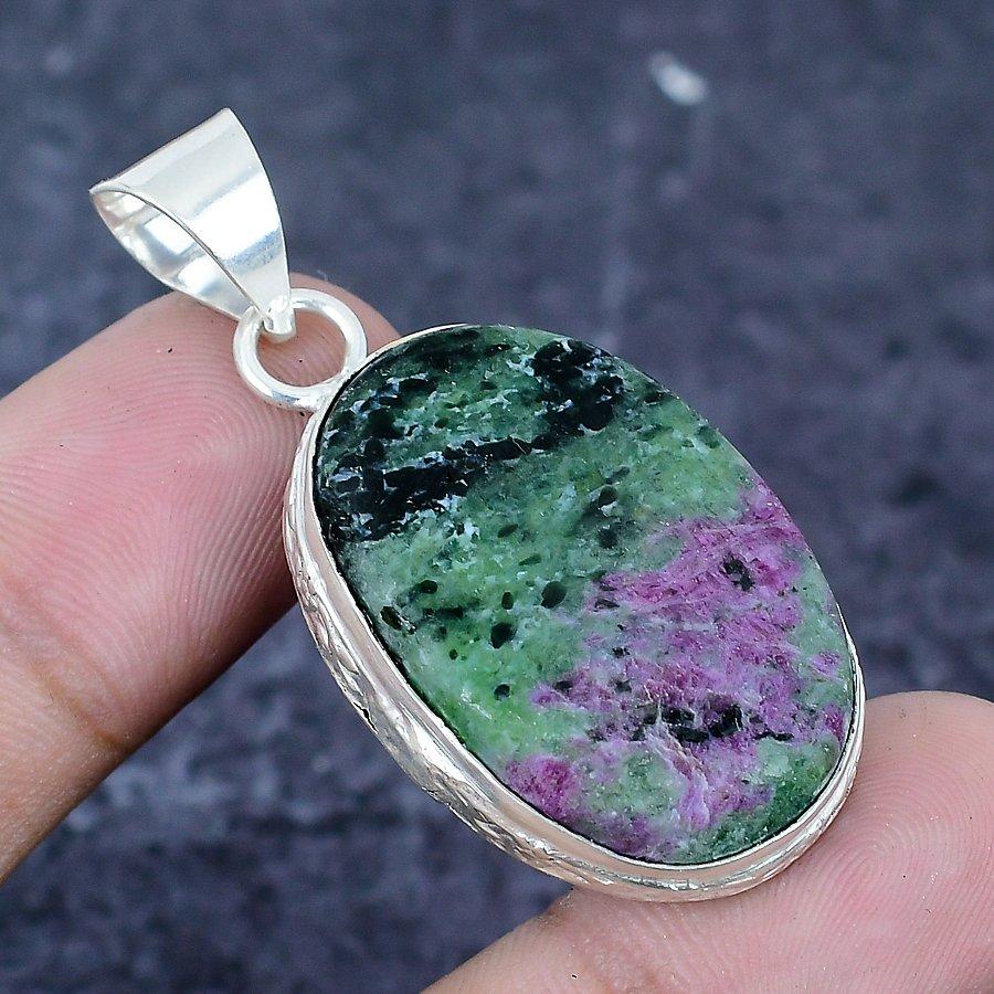 Ruby Zosite Gemstone 925 Sterling Silver Jewelry Pendant 1.81"