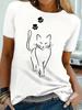 O Neck Top Whimsical Cat Print T Shirt Cat Women Kawaii T-shirt Girl Casual Short Sleeve Summer Female Animal Clothing Tshirt