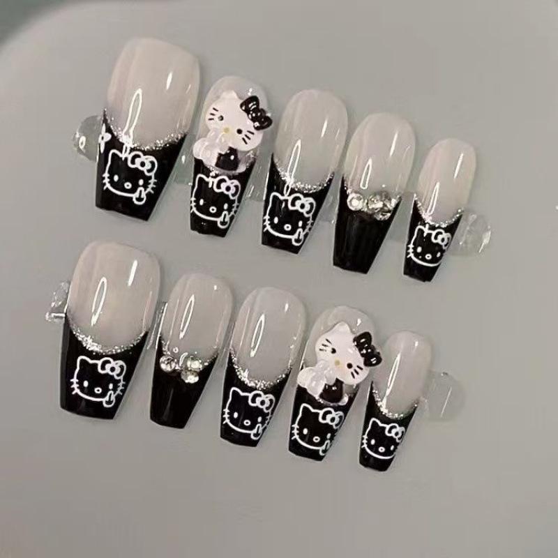 

Наклейки на ногти Hello Kitty Katie, темная отделка, носимые - Милый ручной маникюр XS - Small Hand