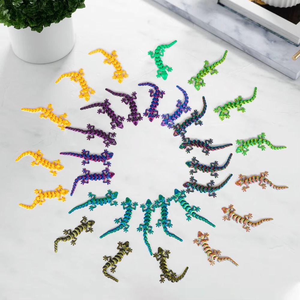 20Pcs Creative 3D Printed Gecko Model Lifelike Movable Joints Animal Model Indoor Decoration