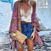 Long Sleeve Sun Protection Women Cardigan Quick Drying Summer Open Front Bohemian Floral Printed Shirt for Beach