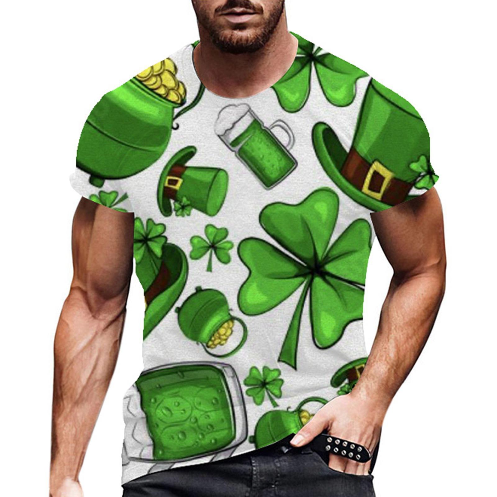 

Летний круглый вырез 3D St. Мужские футболки с зеленым принтом ко Дню Святого Патрика, модные повседневные, с коротким рукавом 6XL