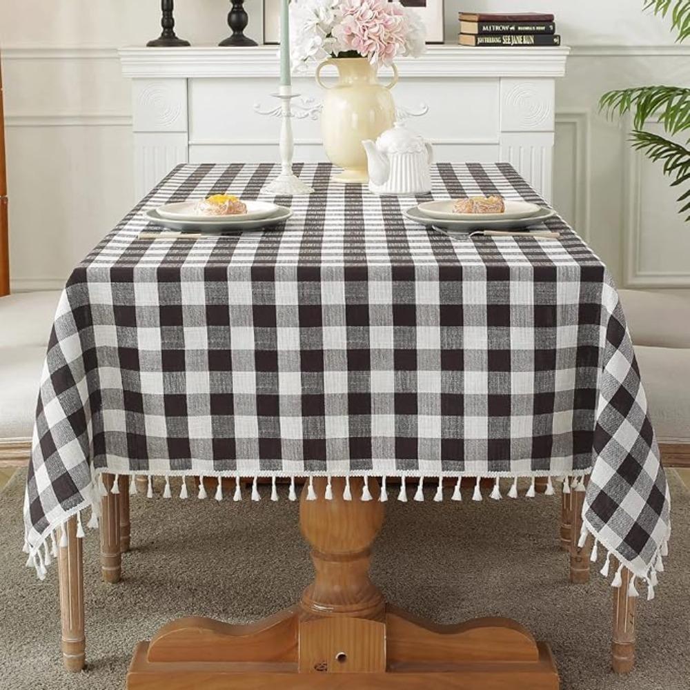 

Linen Plaid Tablecloth Waterproof Desk Cover Household Table Cover Home S синій