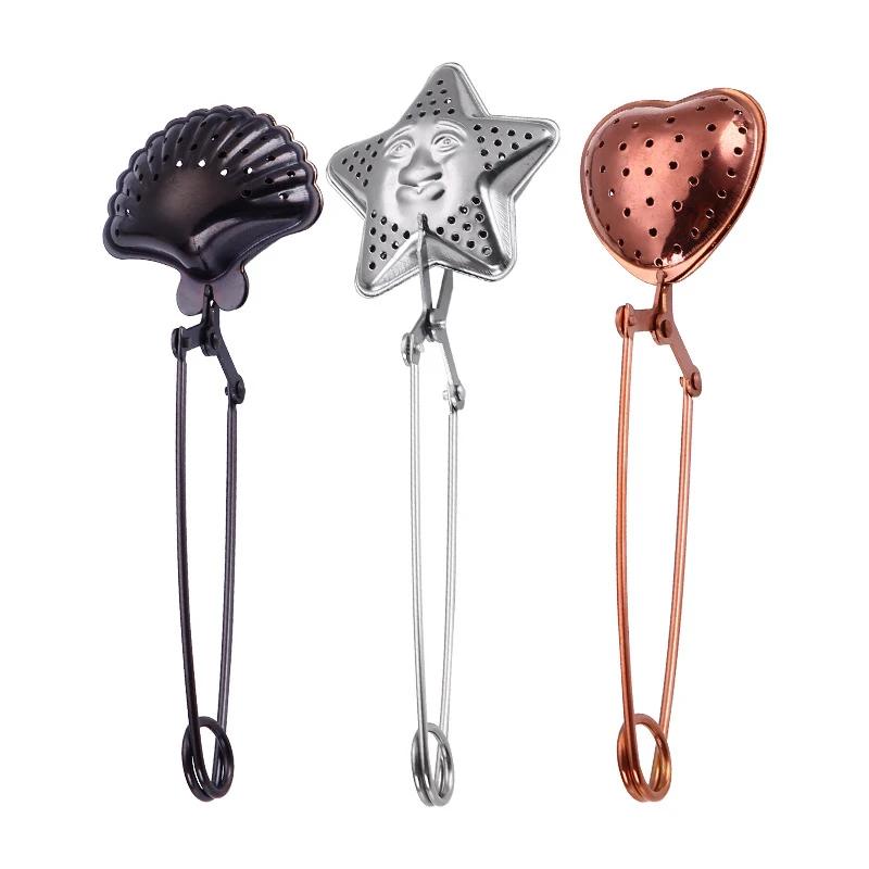 Multi Style Tea Strainer Star Heart Shell Shape Practical Snap Stainless Steel Mesh Tea Infusers Teaware Kitchen Accessories