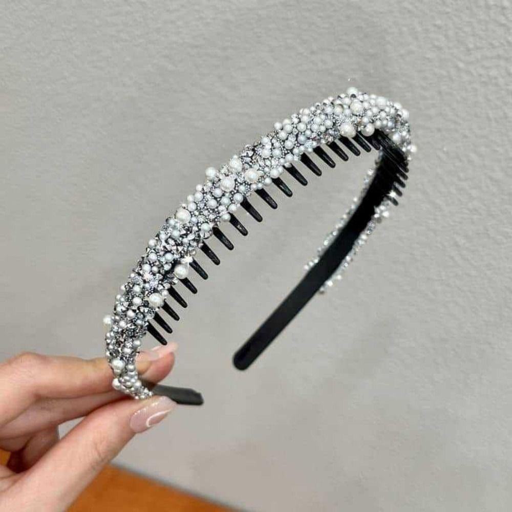Pearl Crystal Teeth Headband Sweet Face Wash Hair Hoop Rhinestones Antislip Hairband Makeup