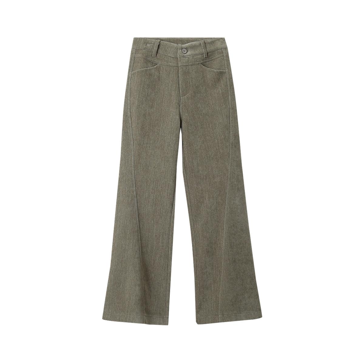 High-Waist Flare Chenille Pants - Women s Slimming Straight-Leg Casual Style (11127) S зеленые хаки