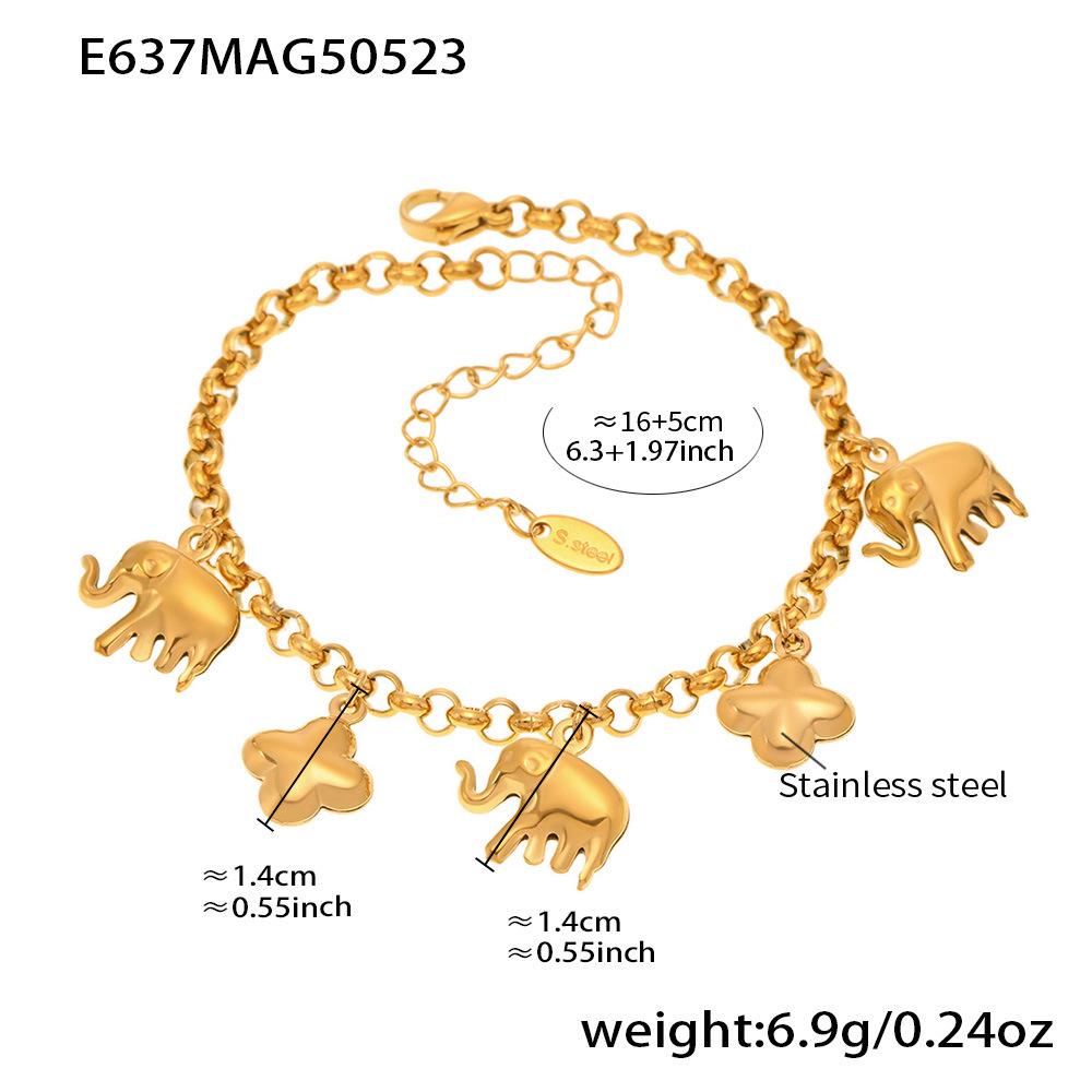 Qiong Yao Multifunctional Elephant Four-Leaf Clover Bracelet with Metal Chain and Multi-Element Pendant