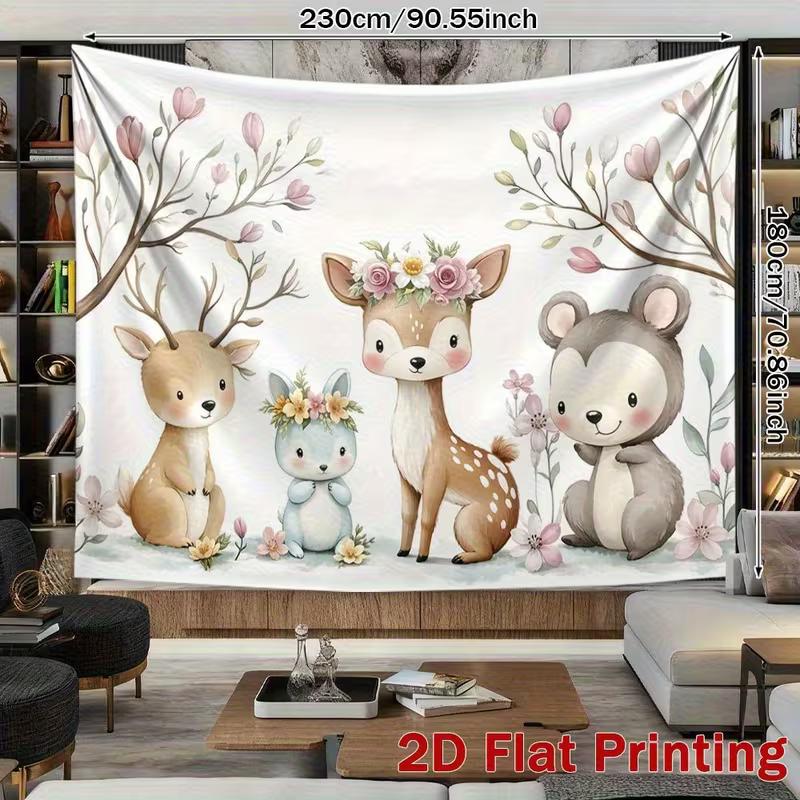2D Whimsical Woodland Nursery Tapestry Adorable Creatures with Flower Crowns Art Print