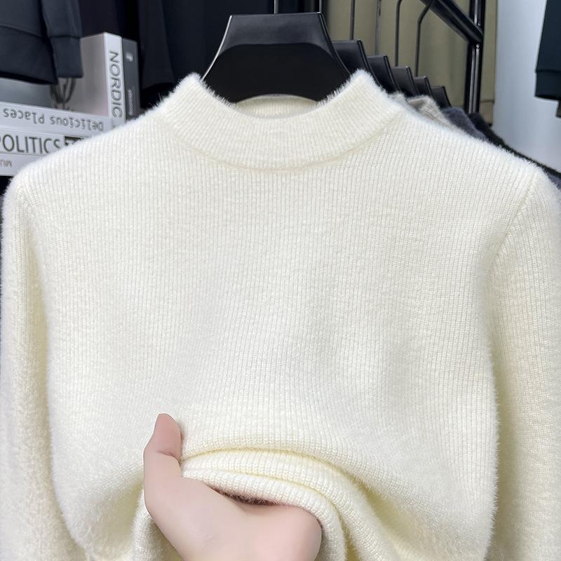 

Men s High Neck Solid Color Thick Knit Sweater - Velvet Warm Base Layer for Autumn/Winter 3XL брудно-білий