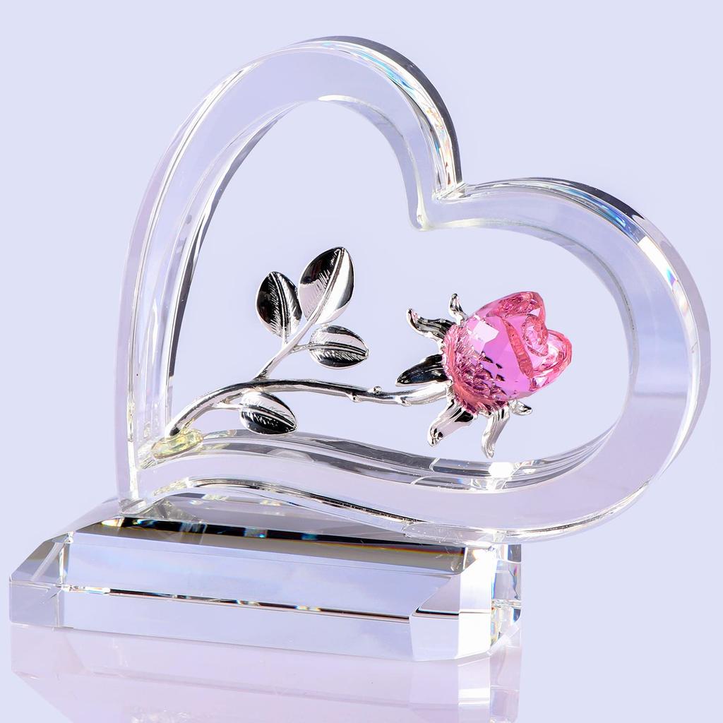 A Popular Birthday Gift for Mothers, Wives, and Girlfriends. [Authentic] K9 Crystal Heart-Shaped Rose, Never Withers (Pink)