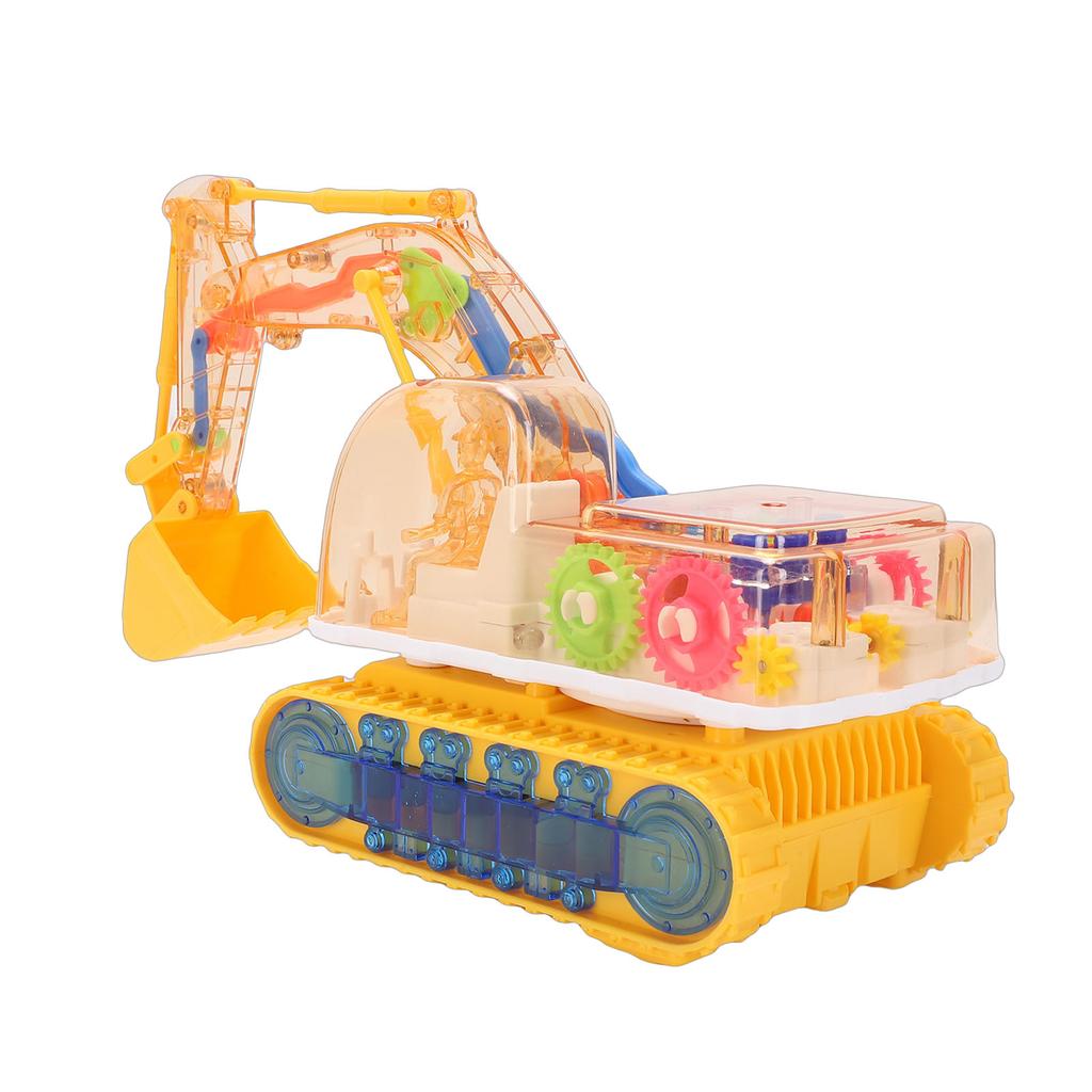 Light Up Transparent Gear Excavator Toy STEM Learning Excavator Construction Vehicle with Sound Effects Extendable Arm Yellow