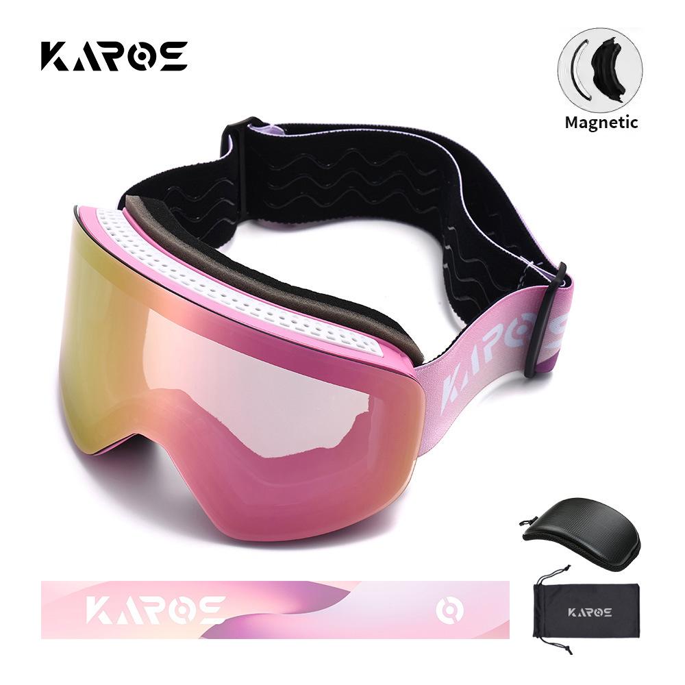 KAROS Magnetic ski goggles, double-layer anti-fog, large cylindrical lenses, anti-glare ski goggles, compatible with prescription lenses
