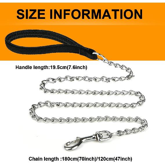 Heavy Duty Metal Dog Leash, 6 FT Chew Proof Pet Leash Chain with Soft Padded Handle for Large & Medium Size Dogs (6 FTx3 mm (30-120 lbs))