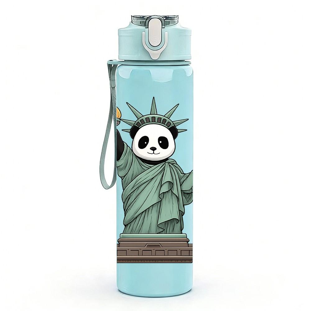 1PC Statue Of Liberty Art Print 750ml Color Plastic Sports Water Bottle Leakproof Flip Straw Lid Suitable for Sports Office Home Use