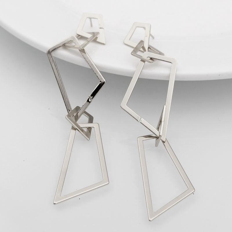 

New Exaggerated Long Hanging Earrings for Women Multi-layers Metal Trapezoid Pendants Dangle Earrings boucle oreille femme
