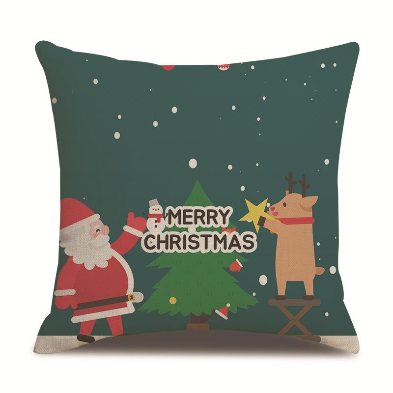 Christmas Pattern Single Sided Linen Pillow Case Living Room Pillow Case Bed Pillow Case Bedroom Pillow Case
